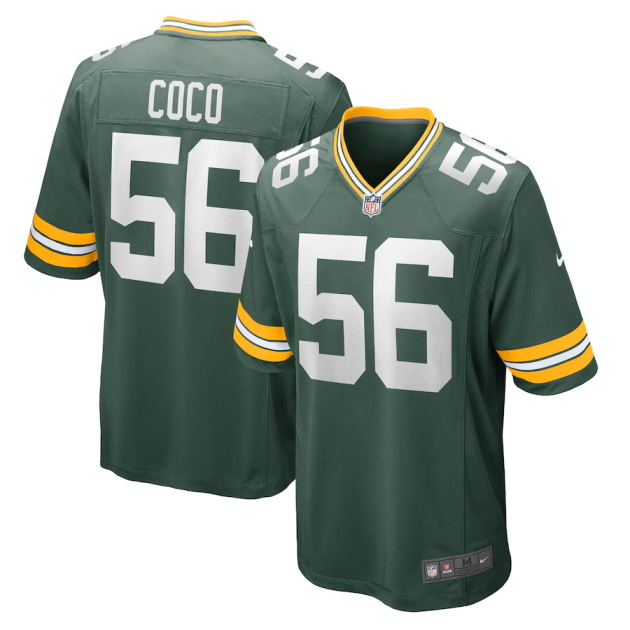 mens nike jack coco green green bay packers game player jersey
